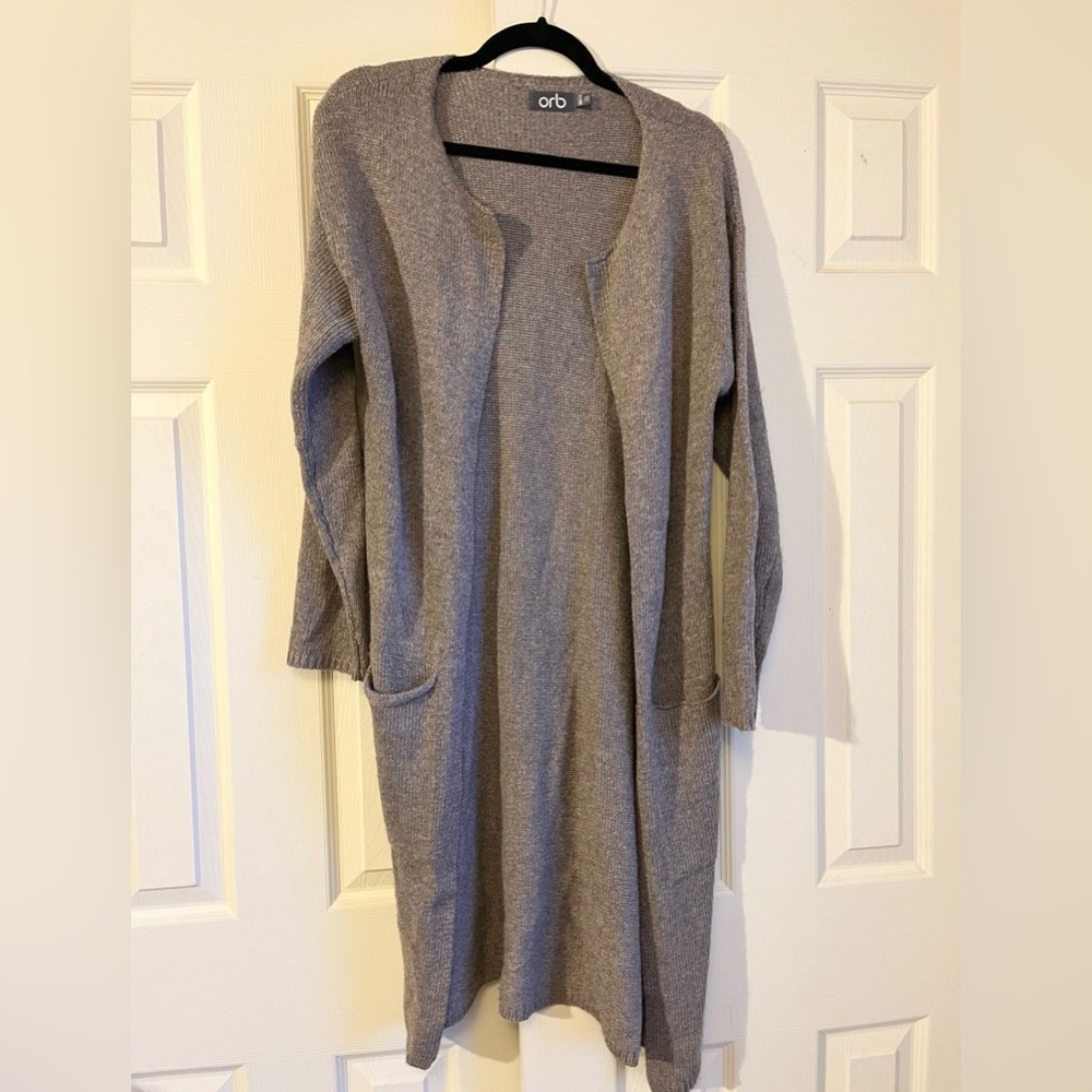 Orb oversized brown cardigan women’s size XS open front pockets